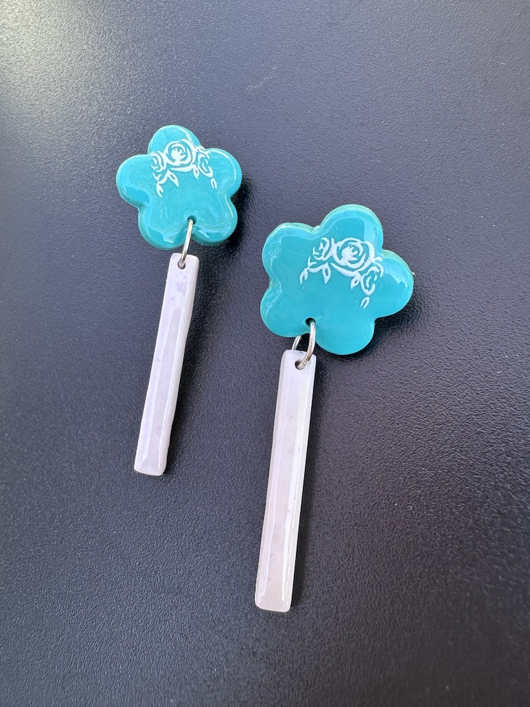 Purple or Green Flower Lace Dangle Earrings