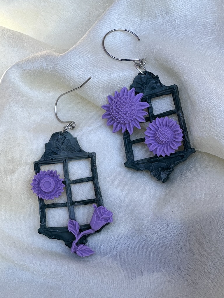 Vintage Style Floral Window Sunflowers Earrings