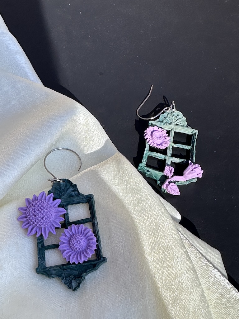 Vintage Style Floral Window Sunflowers Earrings