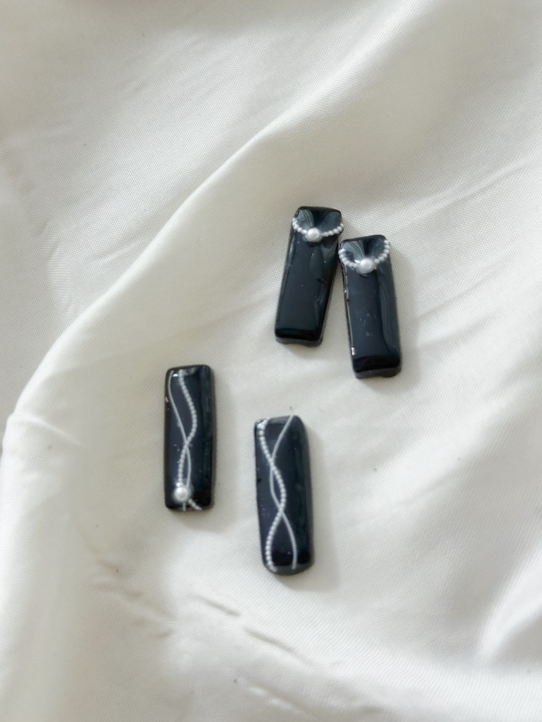 Black and White Cutie Lace Pearl Earrings