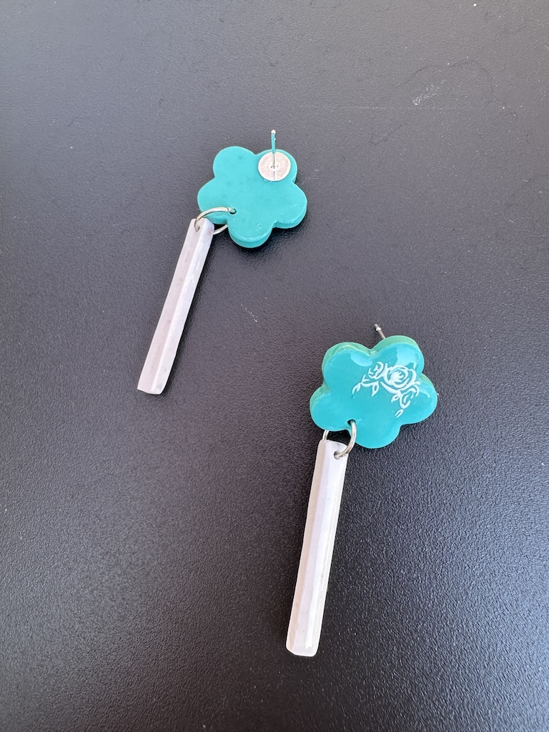 Purple or Green Flower Lace Dangle Earrings