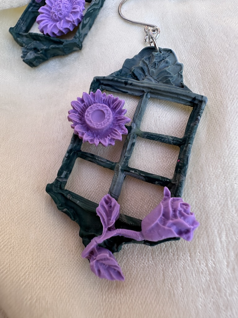 Vintage Style Floral Window Sunflowers Earrings