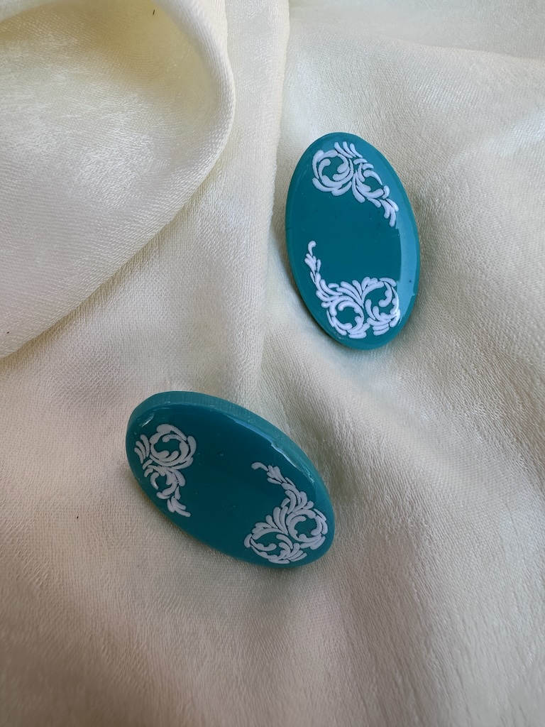 Green Oval Lace Earrings