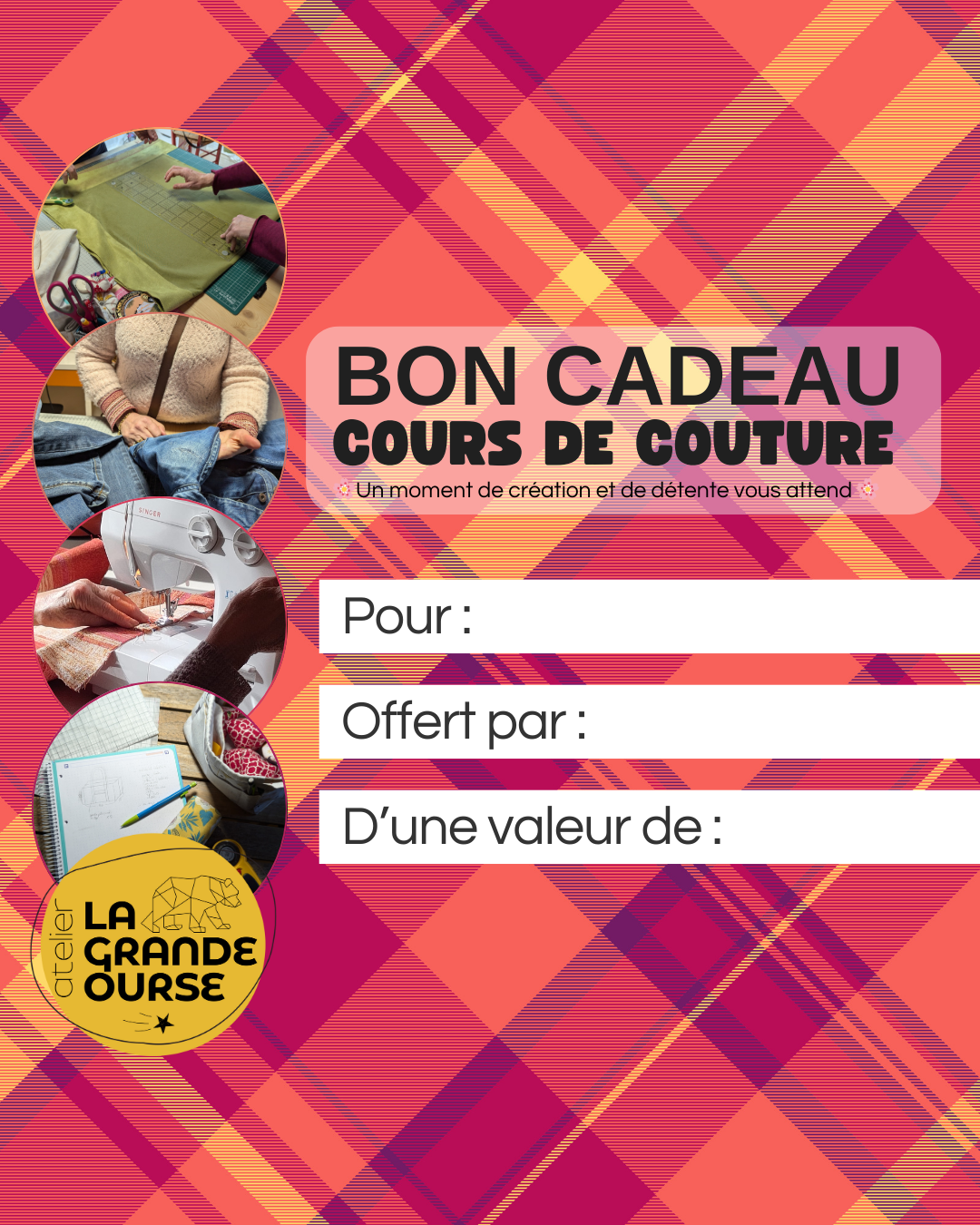 Carte cadeau atelier couture Villard de Lans
