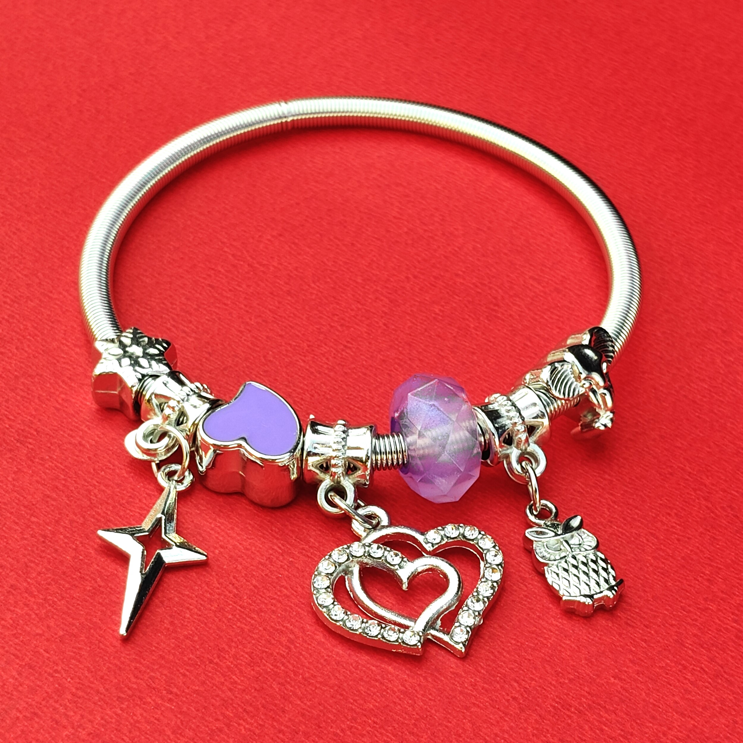 Midnight Owl with Heart Charm Bracelet