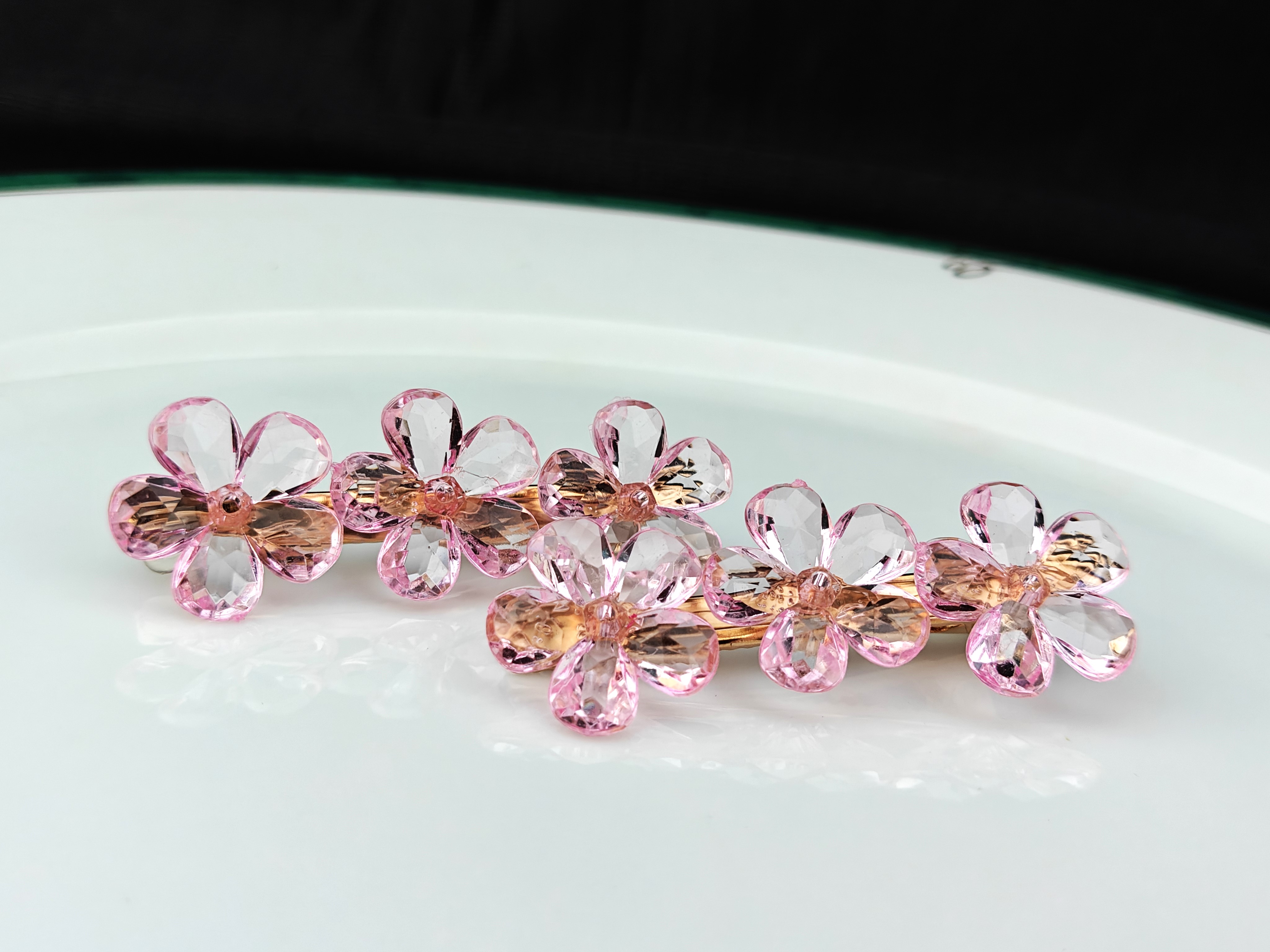 Pink Crystal Flower Hairpin