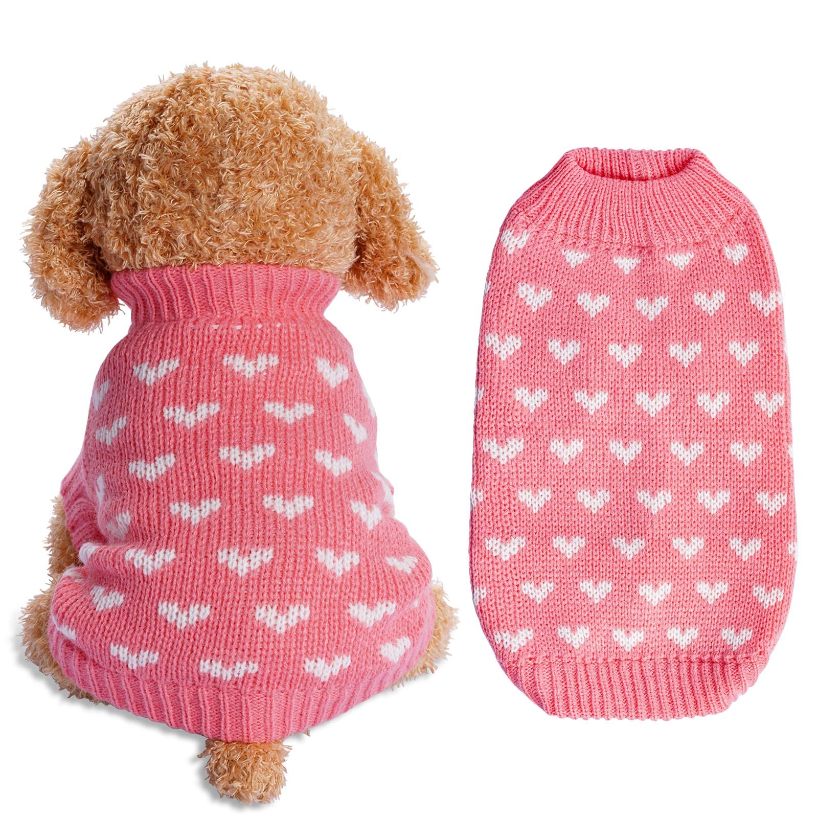 Pink Heart Pattern Dog Sweater