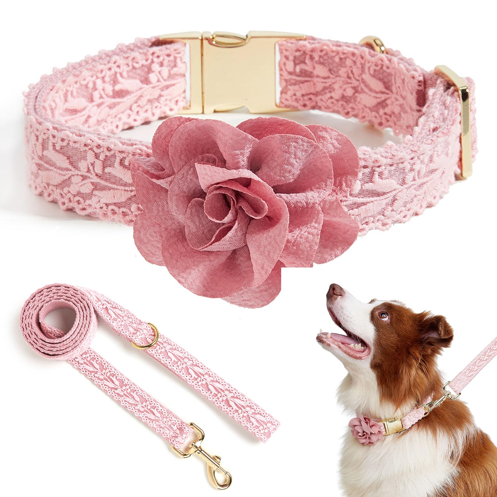 Pink Lace Dog Collar with Flower