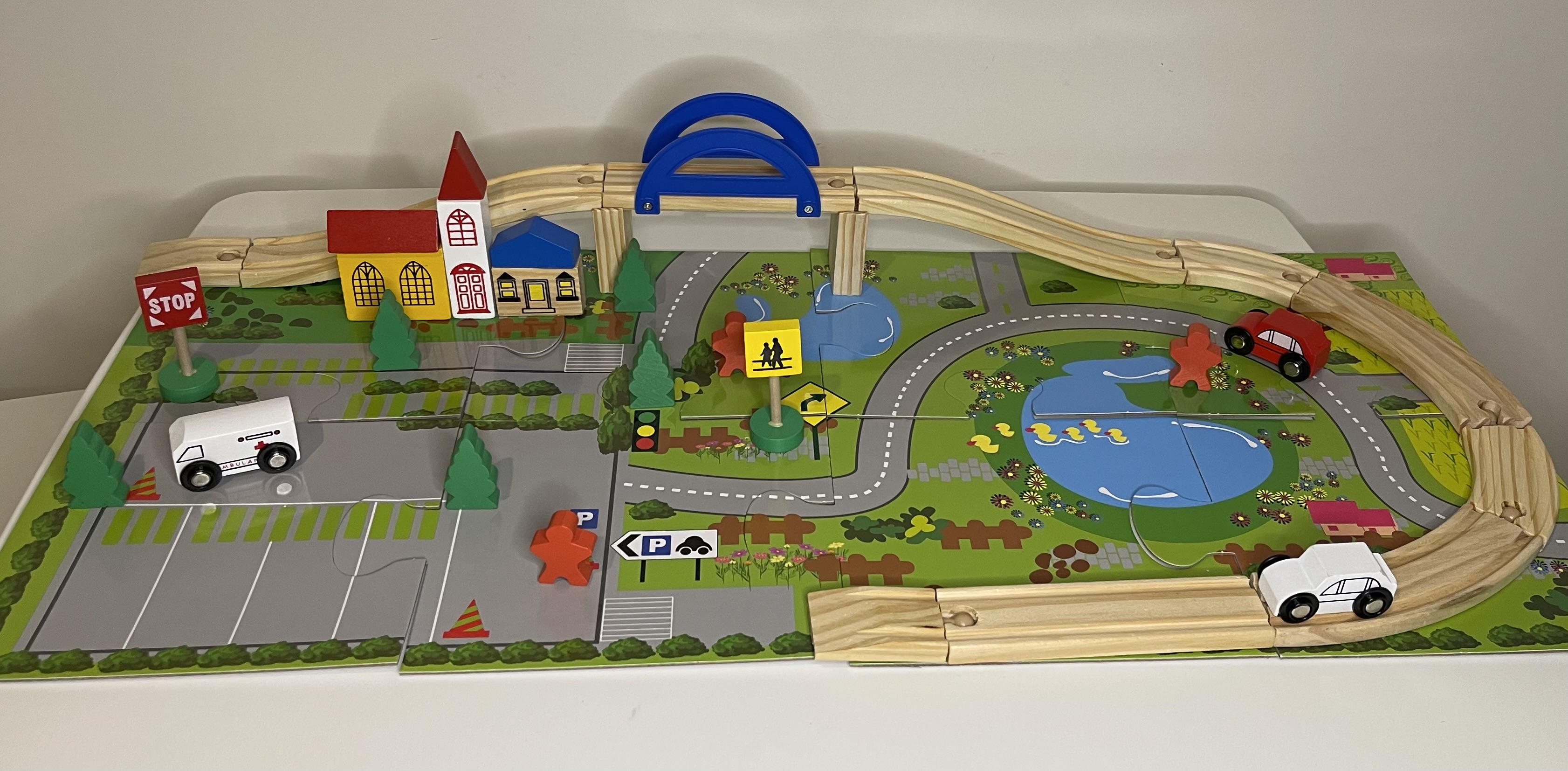 Wooden Train Set with Tracks and Accessories