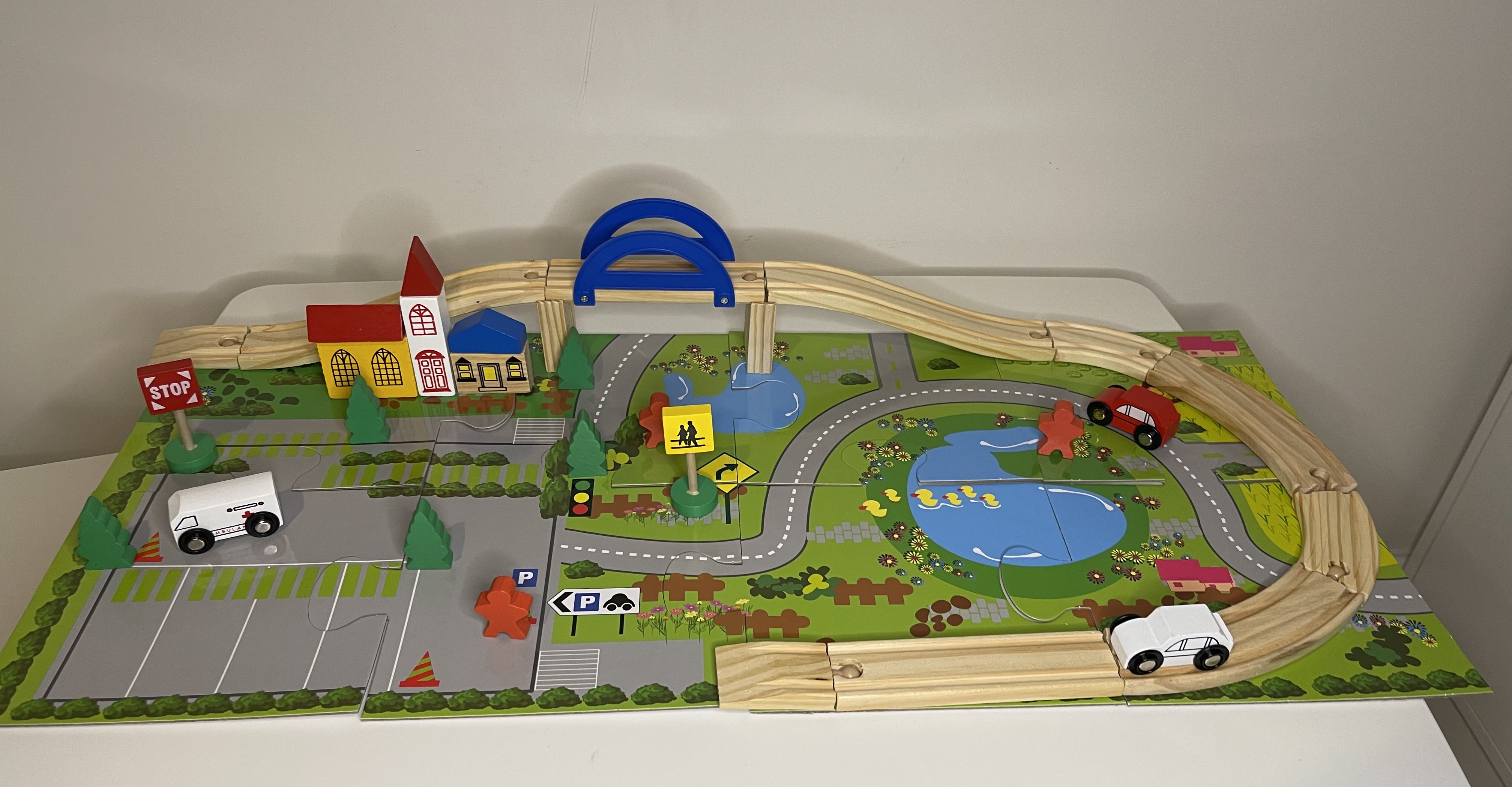 Wooden Train Set with Tracks and Accessories