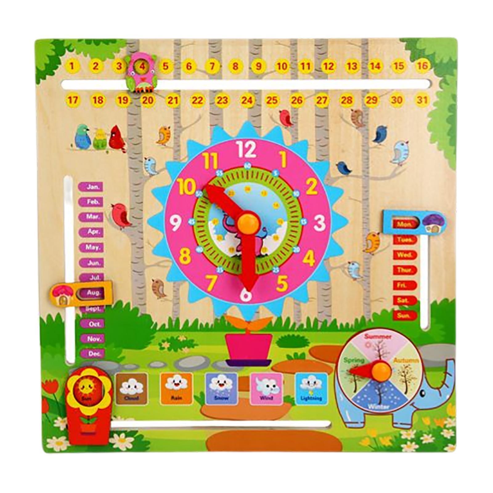 Wooden Educational Calendar and Clock Board