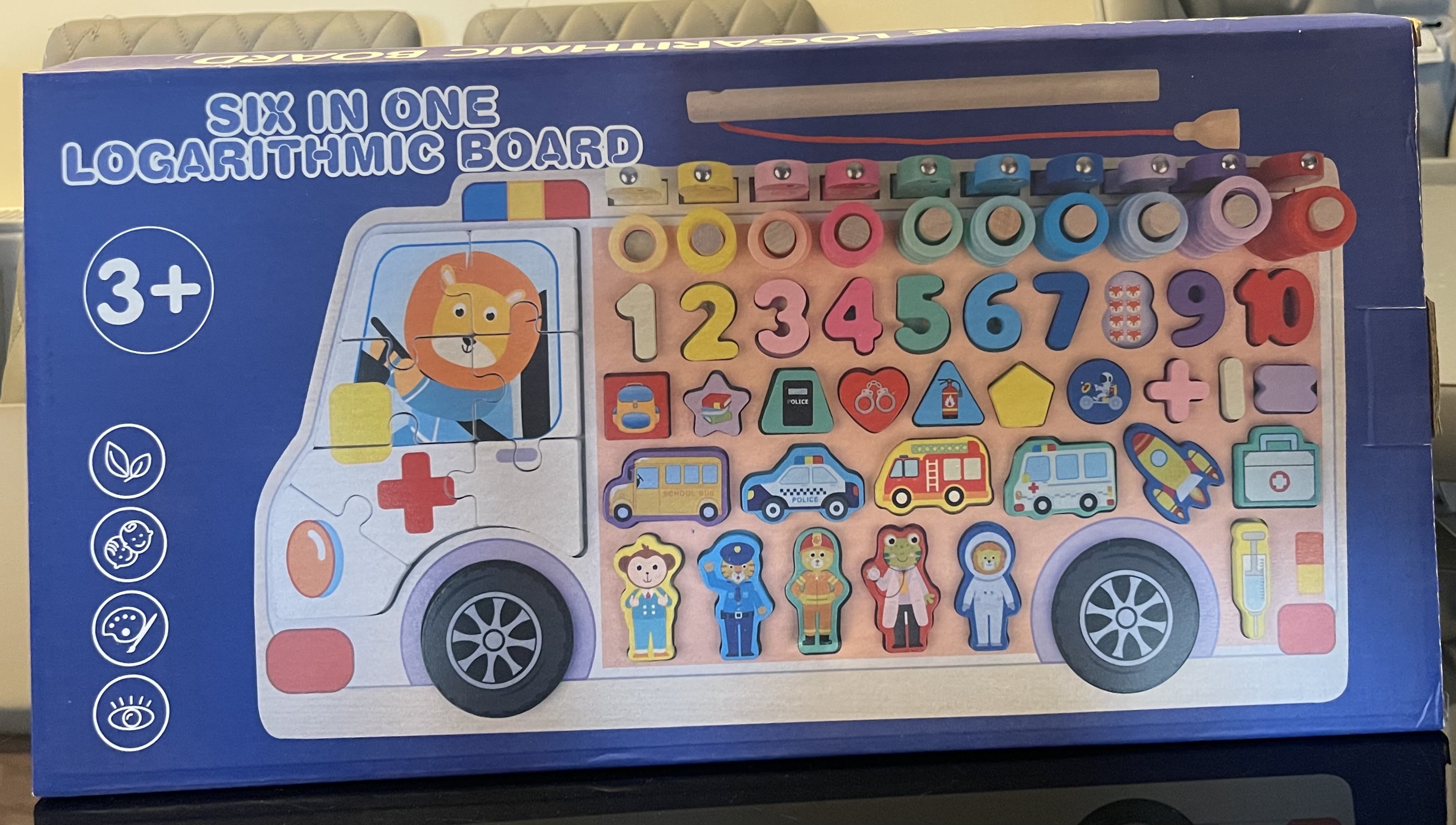 Ambulance Log Board Educational Toy with Puzzle and Magnetic Fishing game 