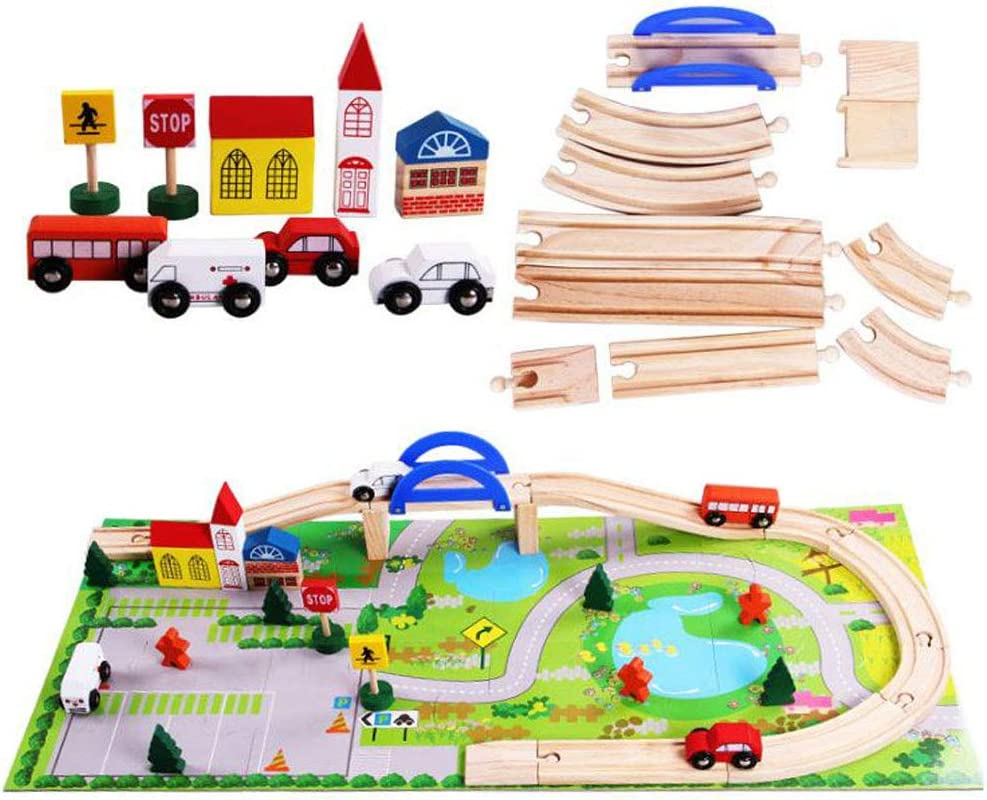 Wooden Train Set with Tracks and Accessories
