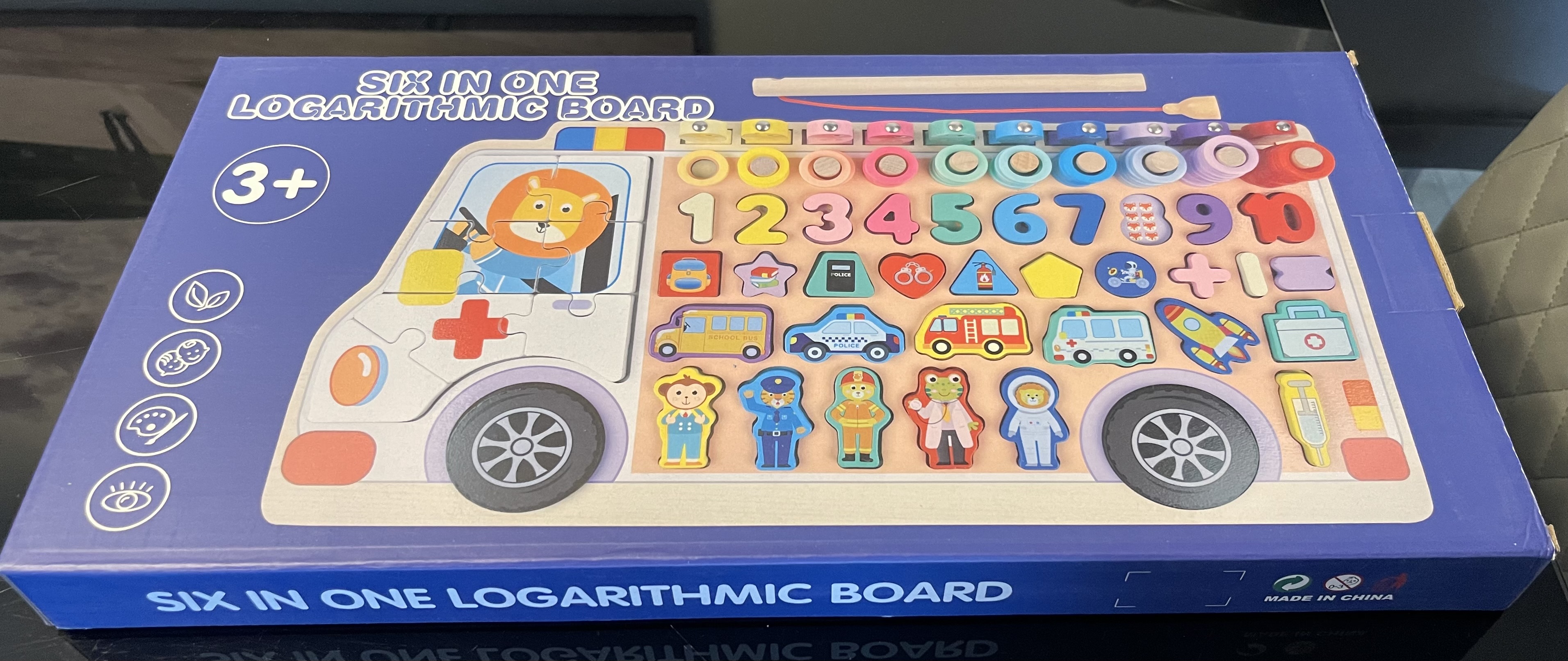 Ambulance Log Board Educational Toy with Puzzle and Magnetic Fishing game 