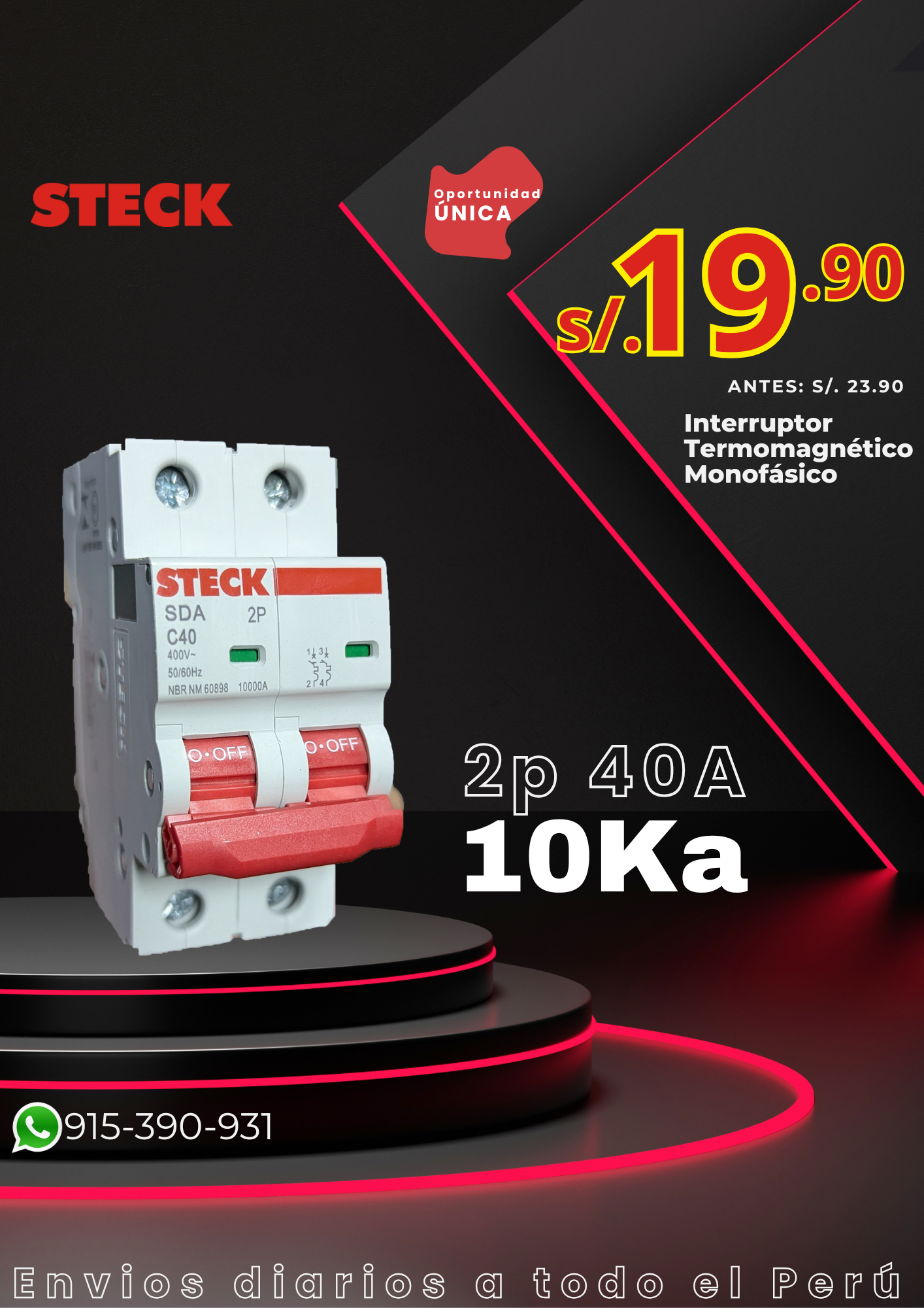 Int. Aut. Termomagnetico Para Riel 2P 40A 20Ka 230Vac Curva C