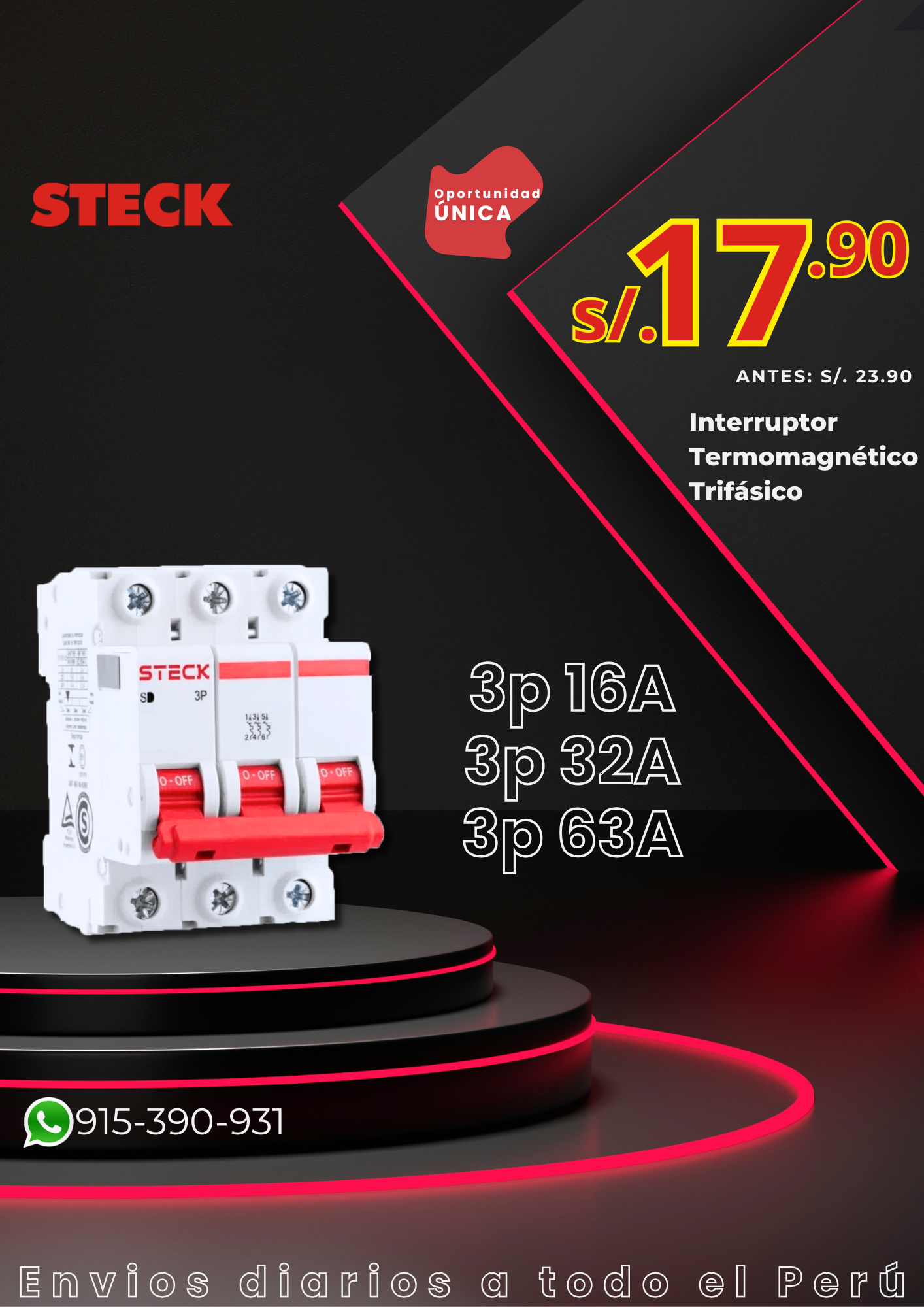 Int. Aut. Termomagnetico Para Riel 3P 16A o 32 o 63A 10Ka 230Vac Curva C