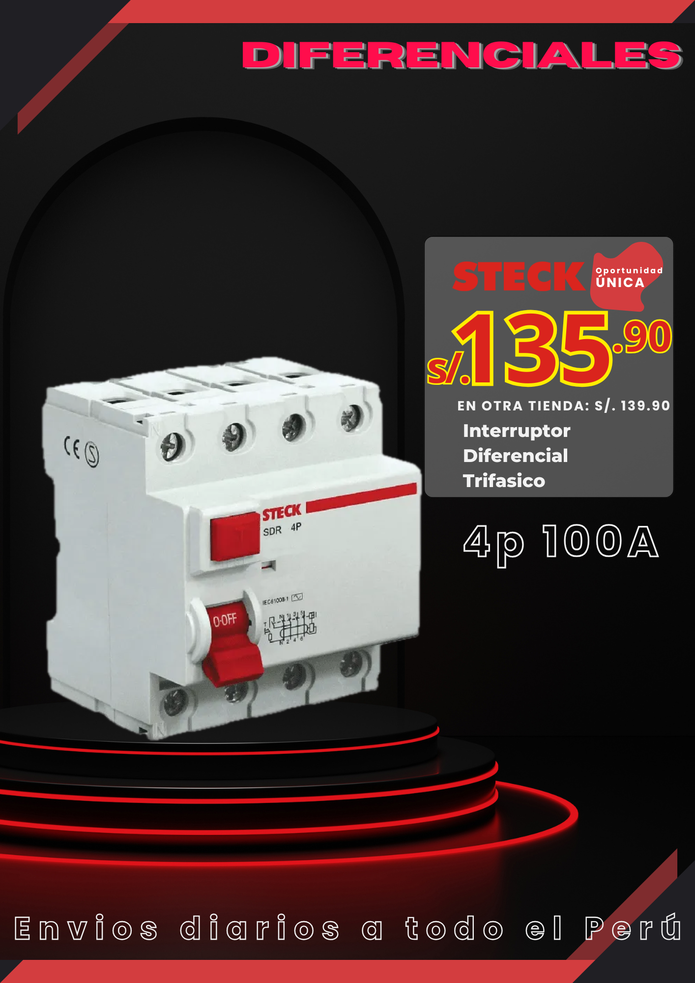 Int. Diferencial 4P 25A o 100A 230Vac 30Ma T. Ac