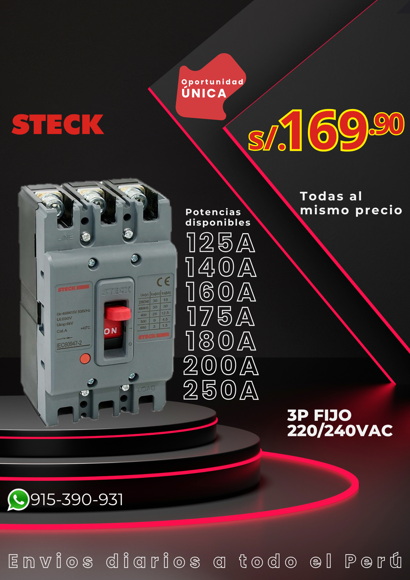Int. Aut. Caja Mold. 3P Fijo 220Vac