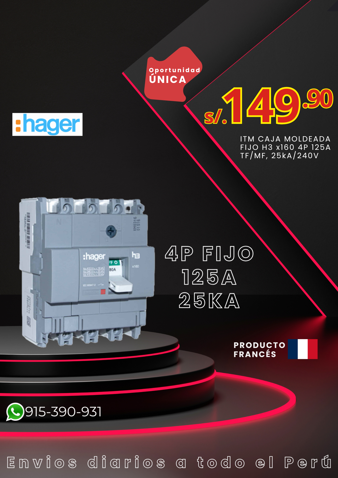 Int. Aut. Caja Mold. 3P Fijo. 125A 25Ka 220Vac