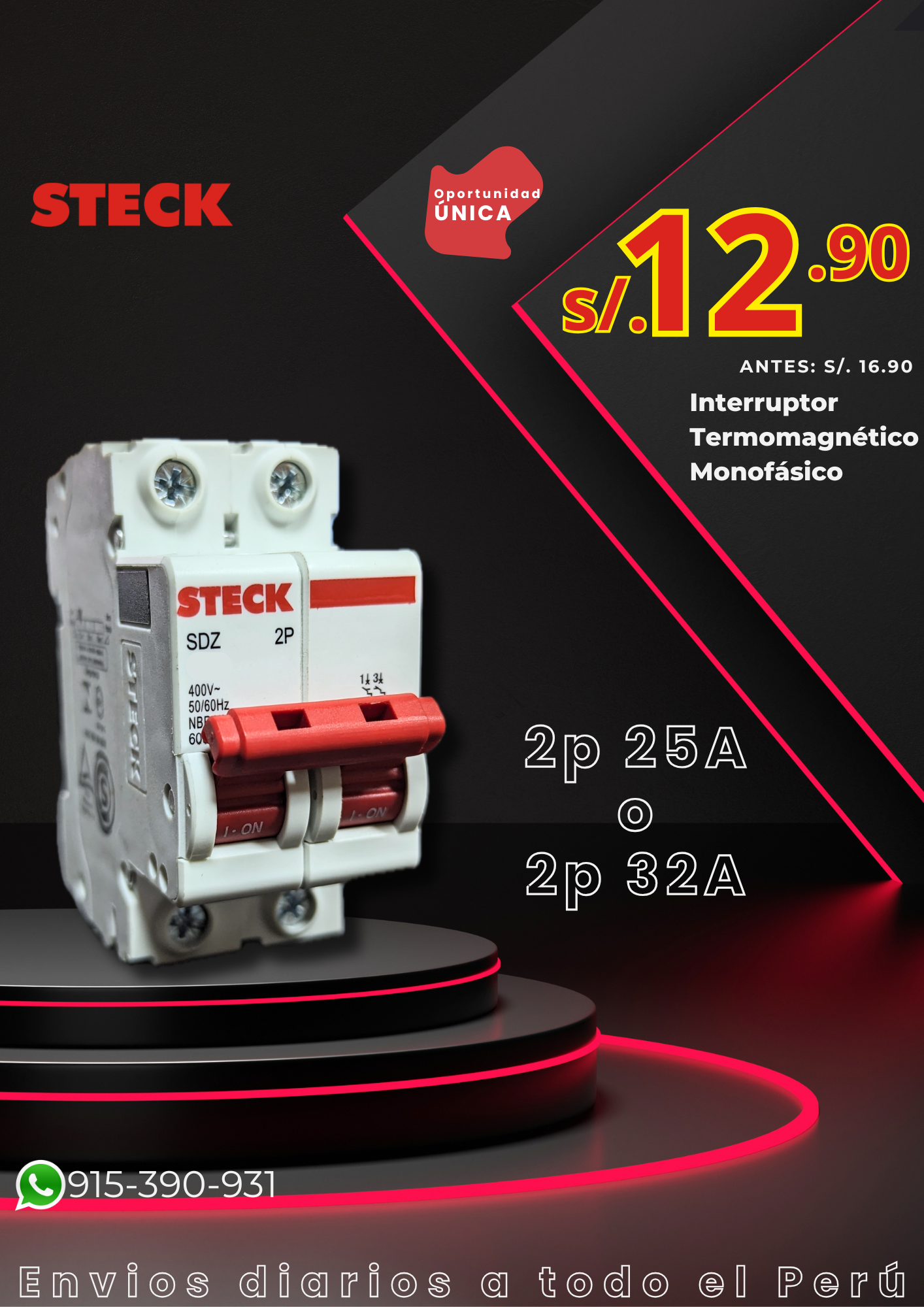 Int. Aut. Termomagnetico Para Riel 2P 25A o 32A 10Ka 230Vac Curva C