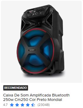 Caixa de Som Amplificada Bluetooth 250W CM250 Preto Mondial