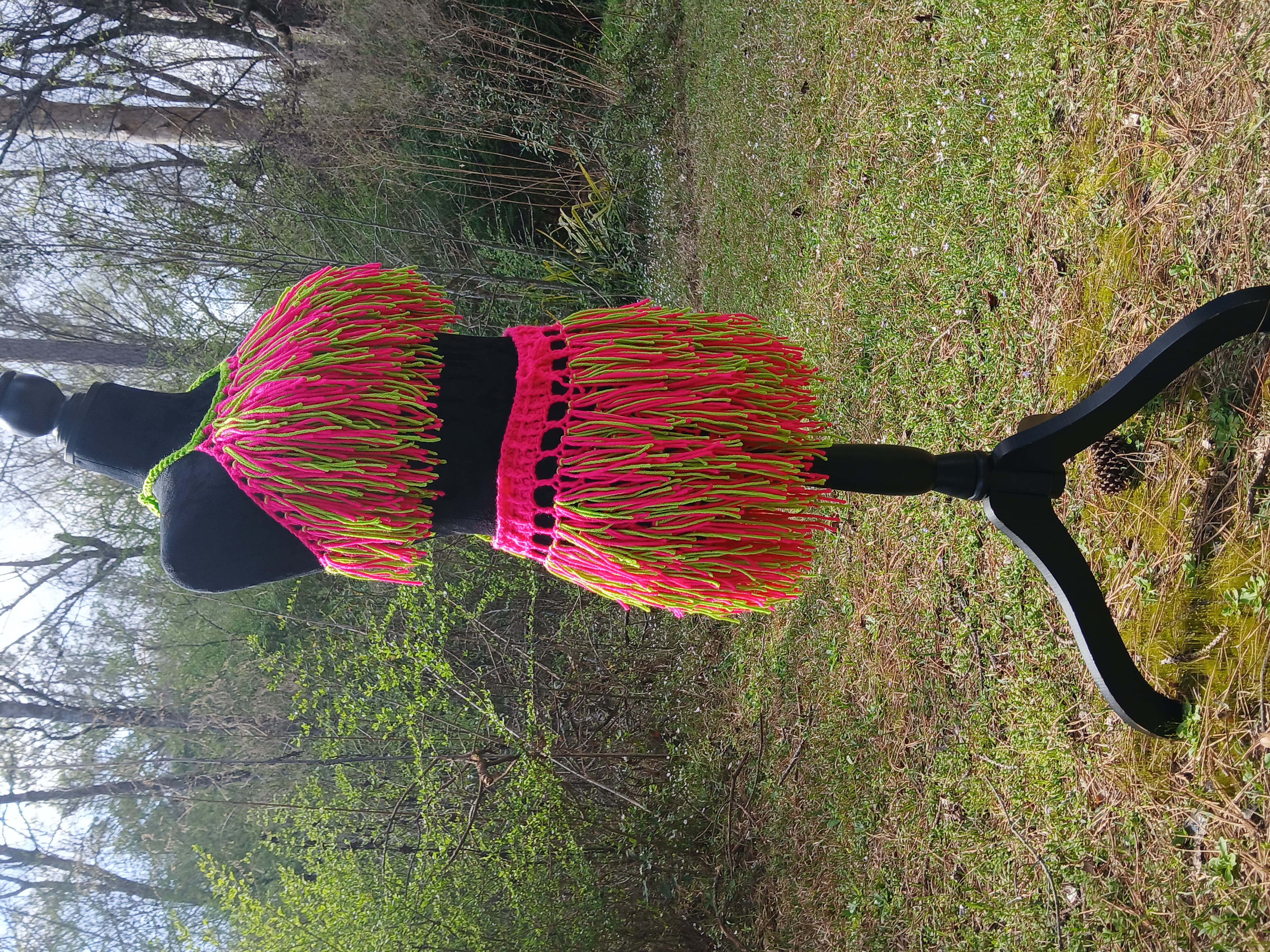 Handmade Neon Fringe Crochet Set – Top & Skirt Festival / Vacation Outfit