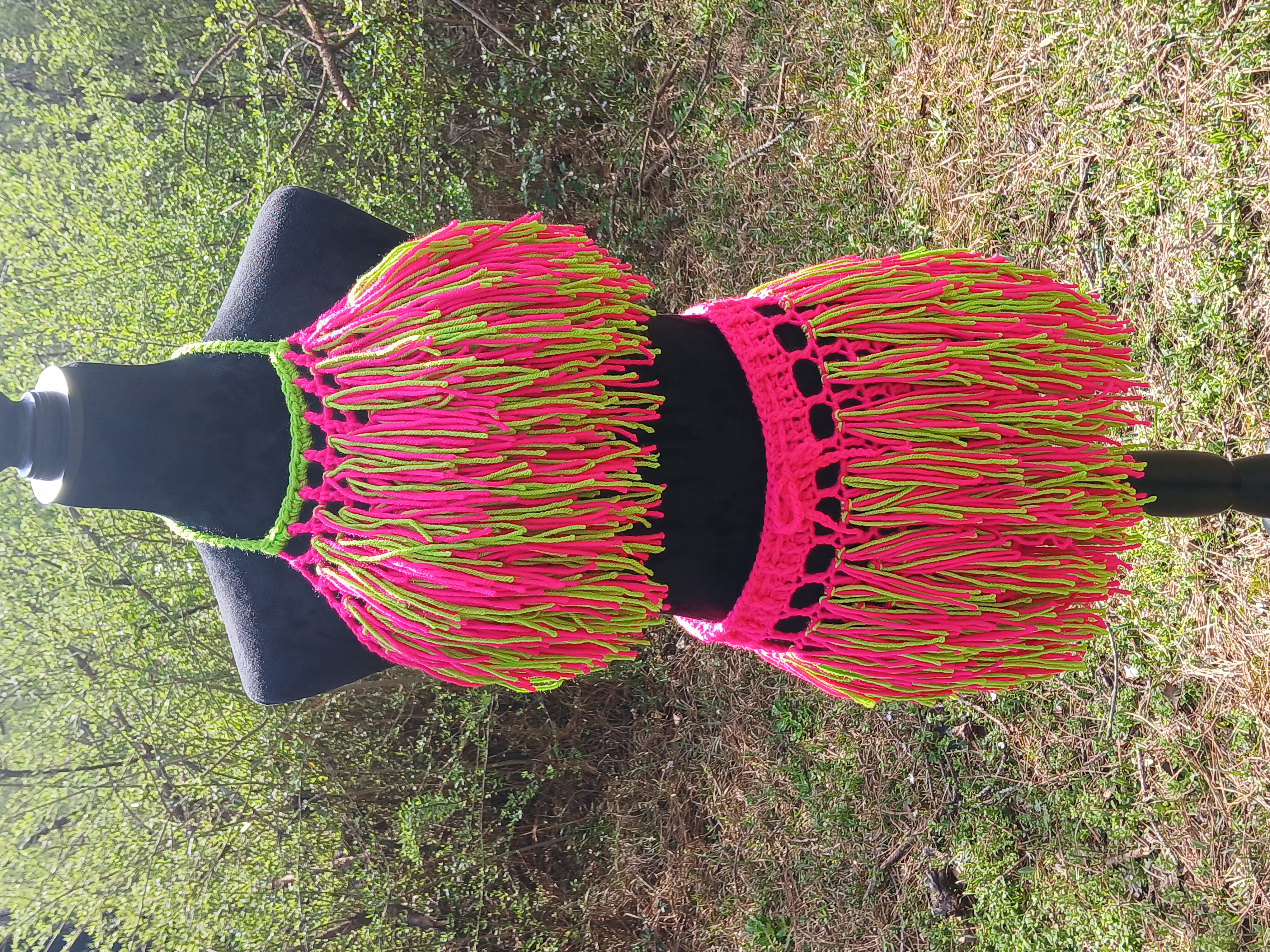 Handmade Neon Fringe Crochet Set – Top & Skirt Festival / Vacation Outfit