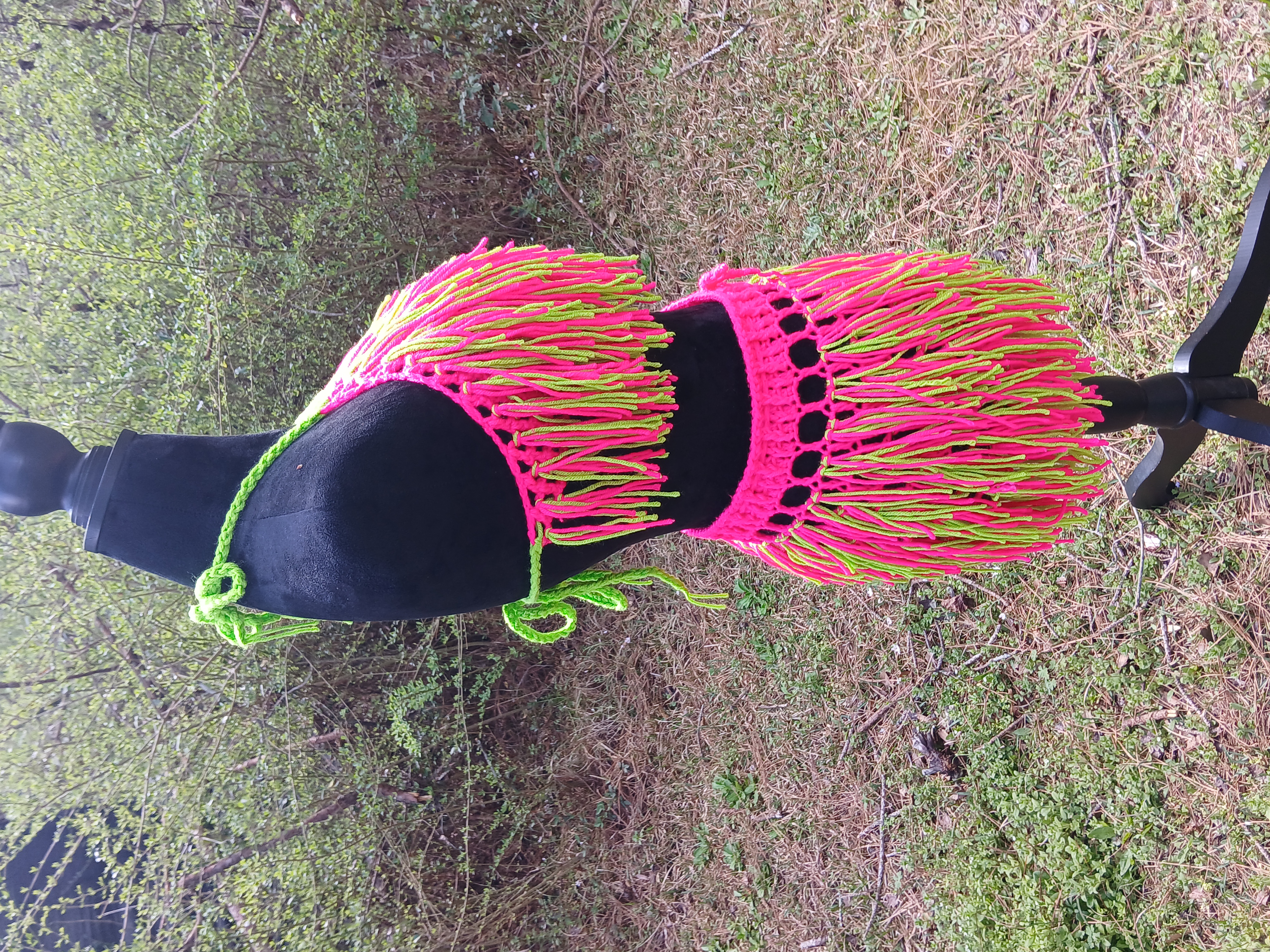 Handmade Neon Fringe Crochet Set – Top & Skirt Festival / Vacation Outfit