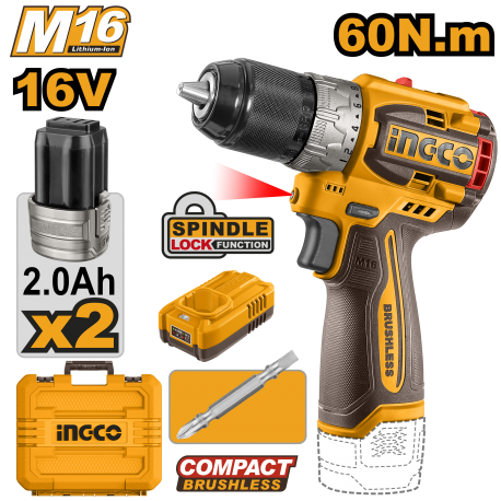 TRAPANO COMPACT BRUSHLESS 60Nm CON 2 BATTERIE 16V