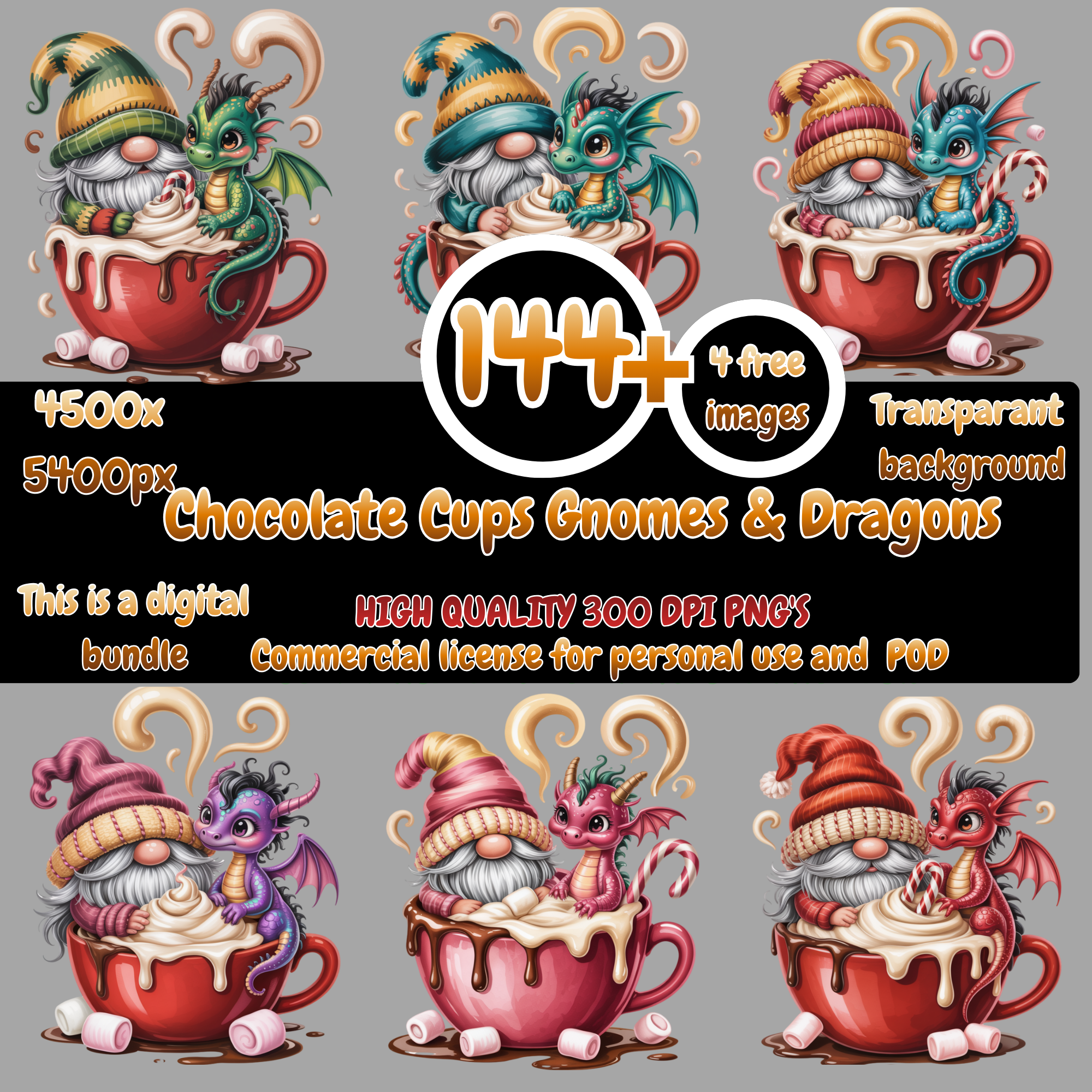Chocolate Cups Gnomes & Dragons Digital PNG Bundle