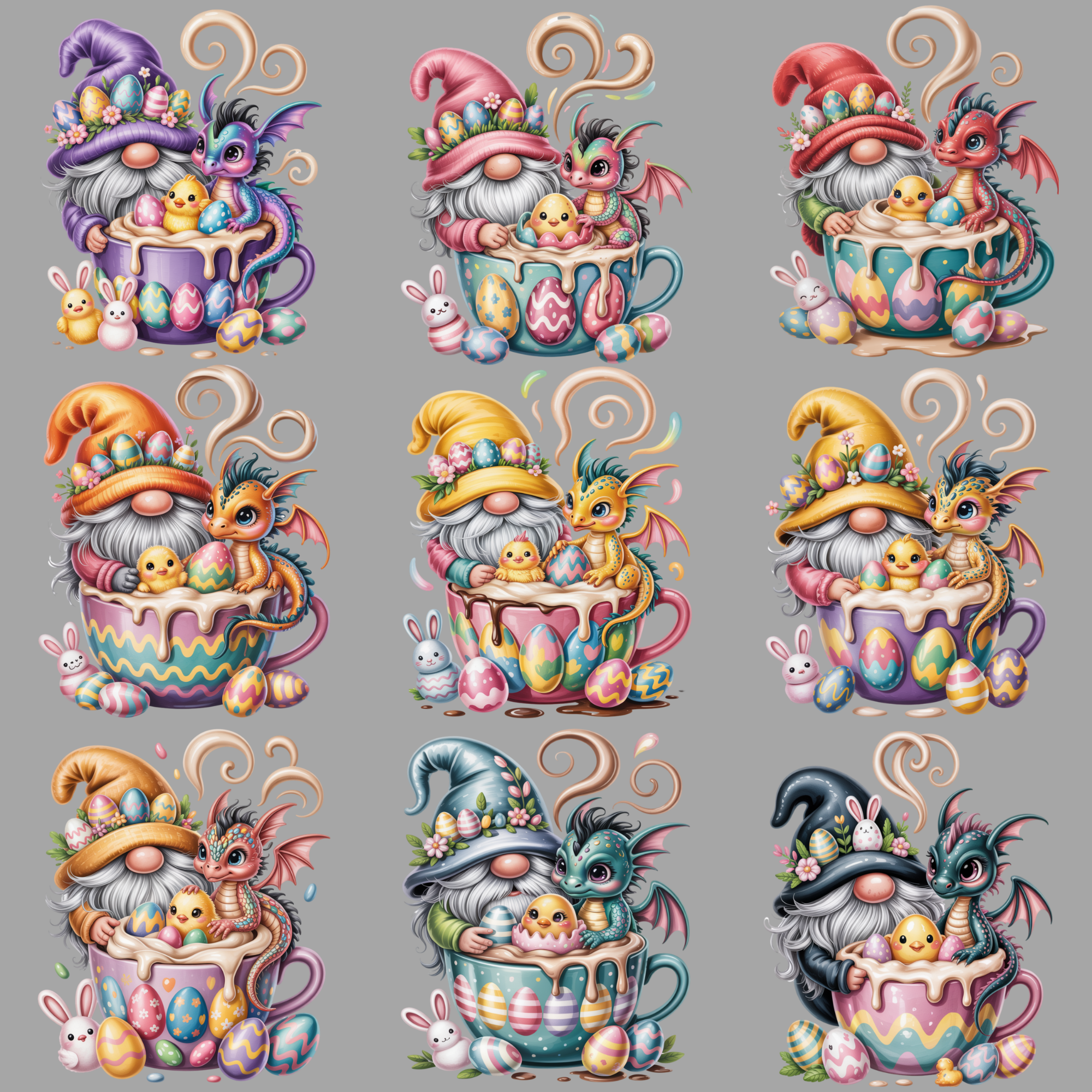 Holiday Chocolate Cup Gnomes & Dragons PNG Bundle