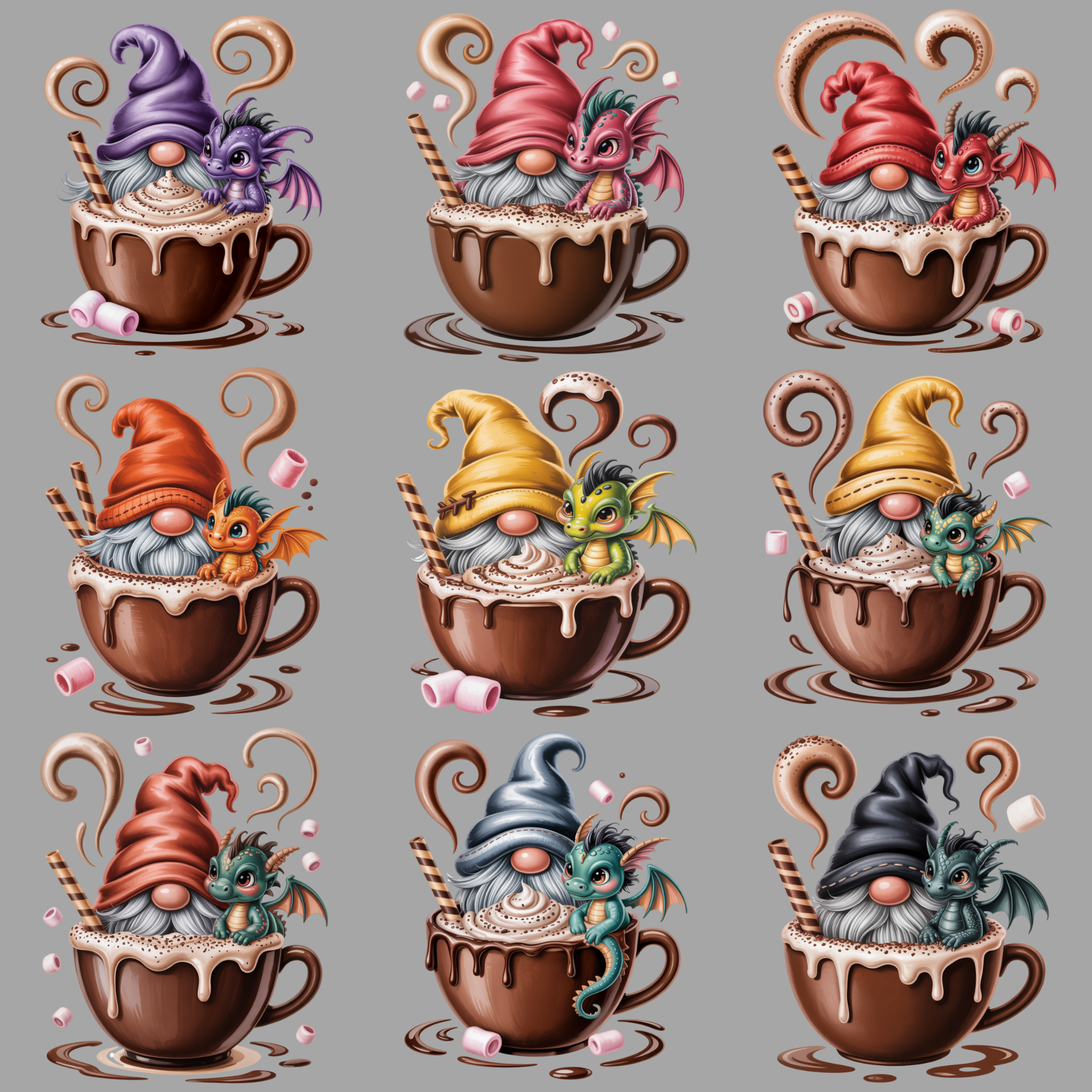 Chocolate Cups Gnomes & Dragons Digital PNG Bundle