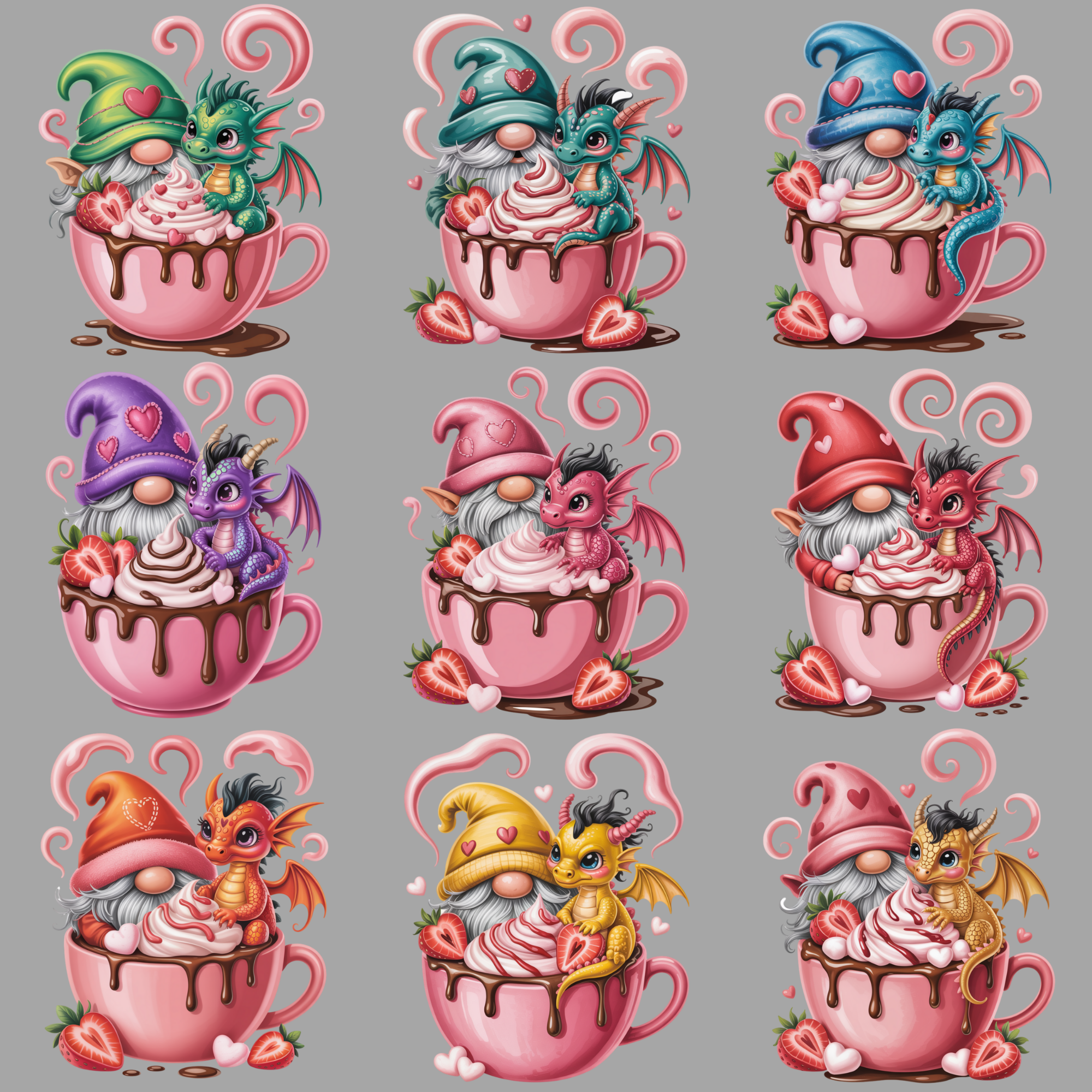 Chocolate Cups Gnomes & Dragons Digital PNG Bundle