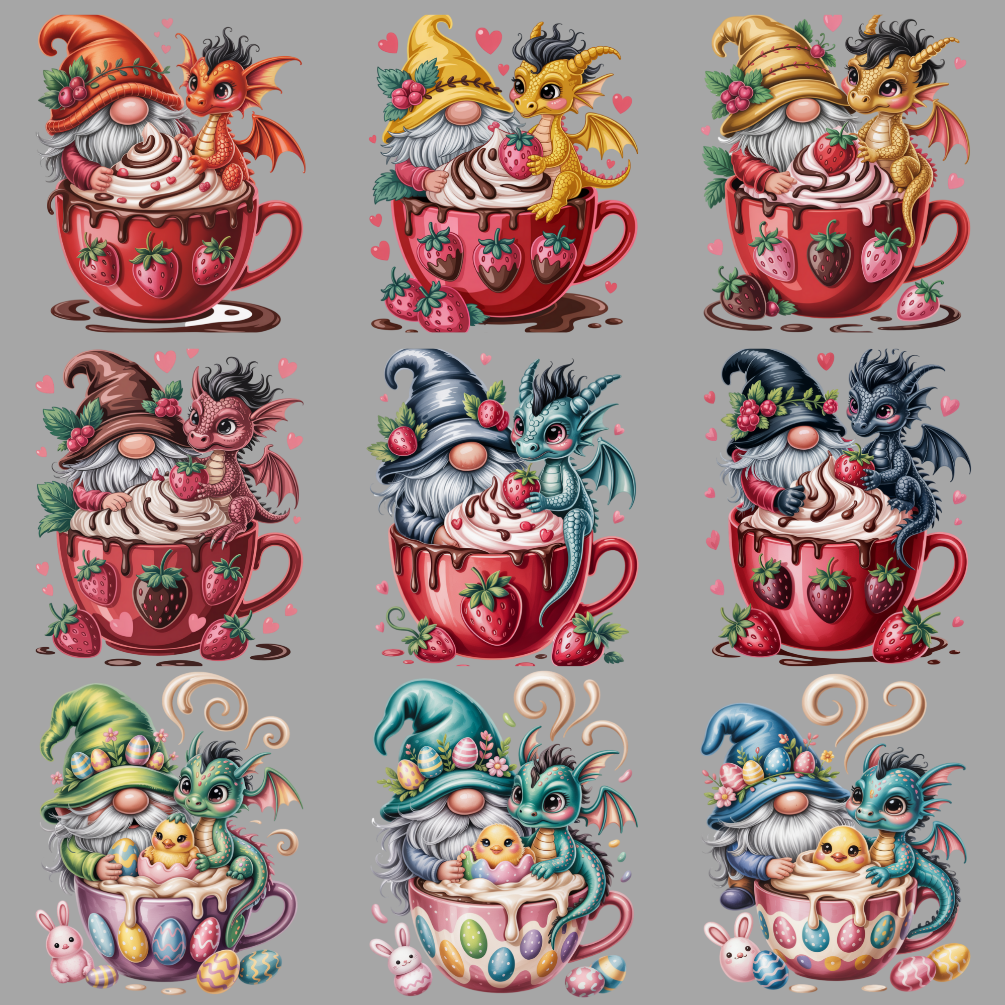 Holiday Chocolate Cup Gnomes & Dragons PNG Bundle