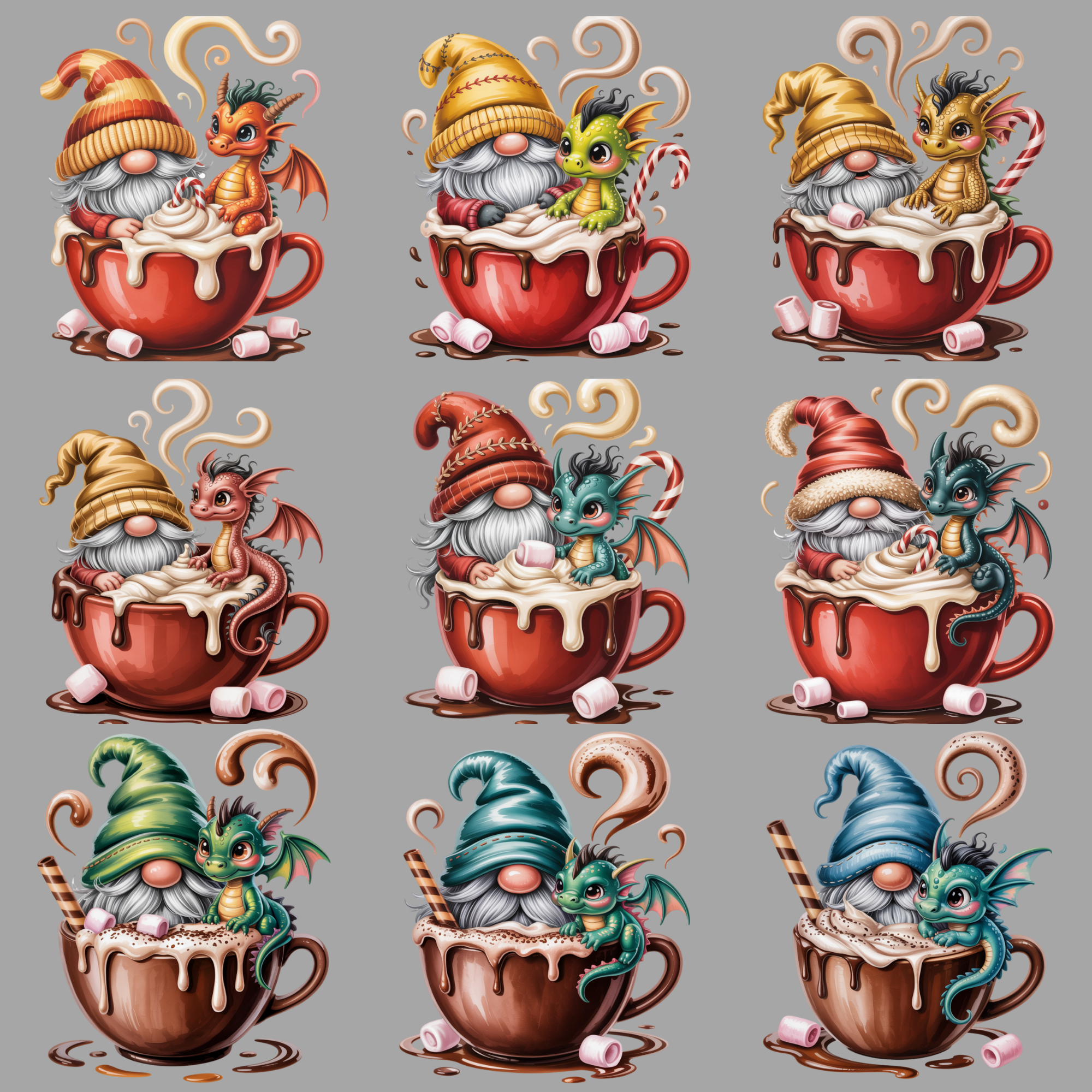 Chocolate Cups Gnomes & Dragons Digital PNG Bundle