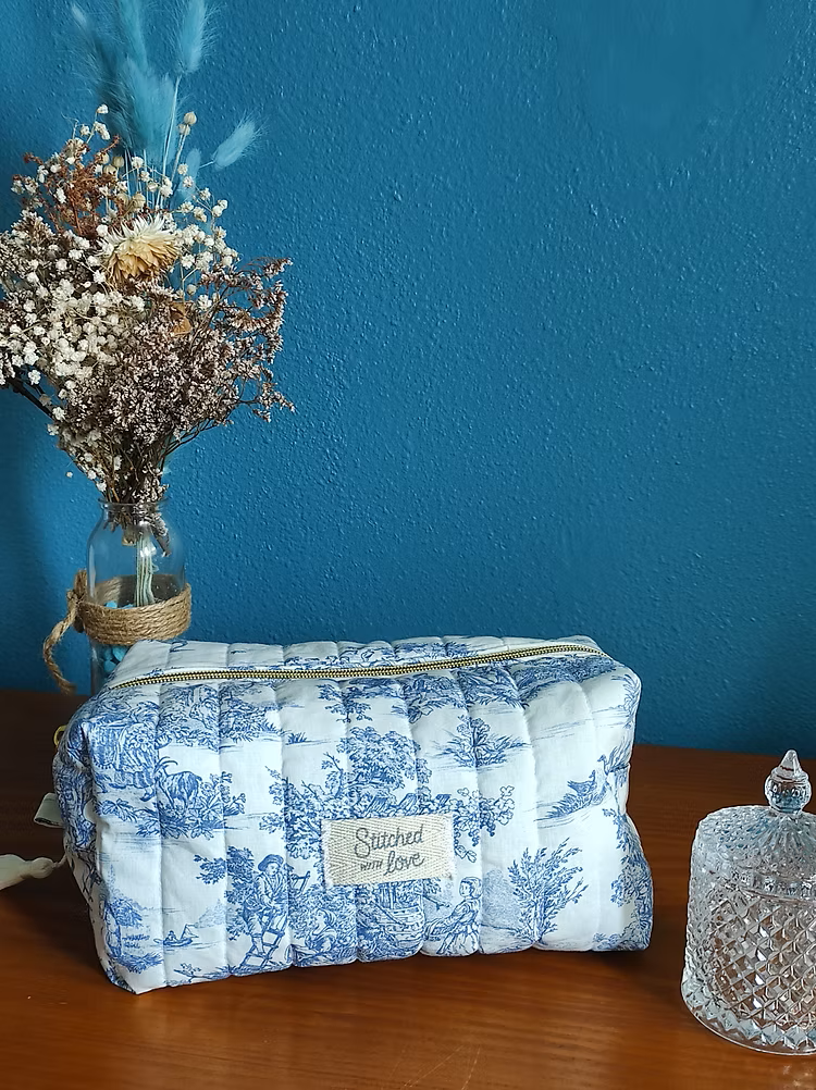 Trousse de toilette en toile de Jouy