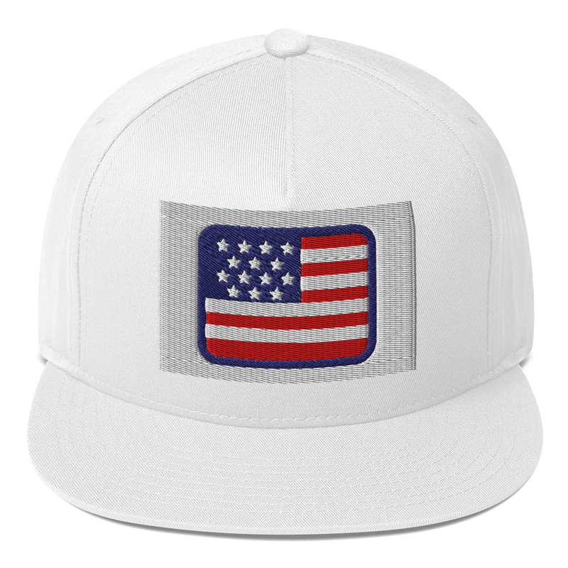 White Snapback Hat with US Flag Patch