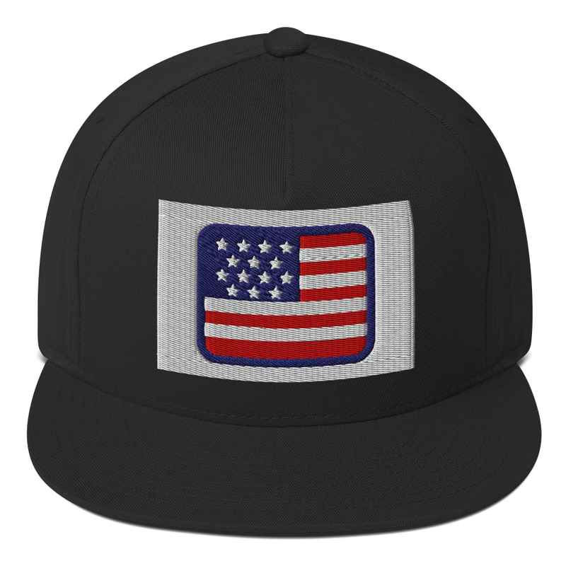 White Snapback Hat with US Flag Patch