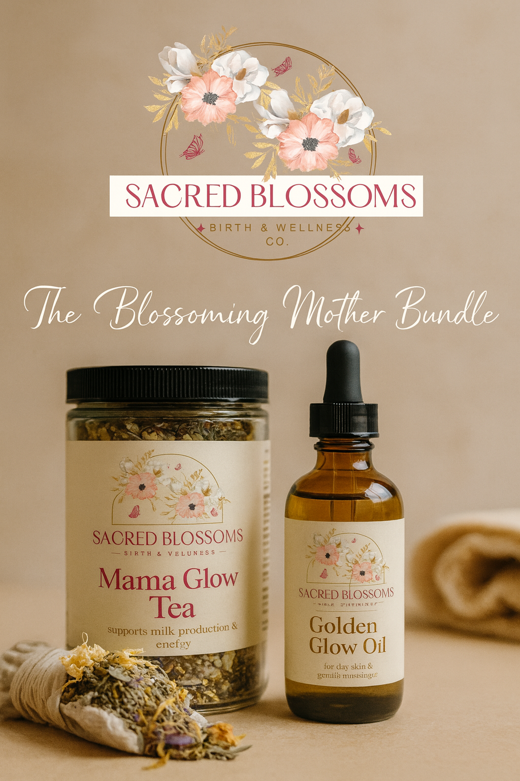 Blossoming Mother Bundle • Pregnancy Wellness Gift • Herbal Tea • Belly Oil • Prenatal Bath Herbs • Vaginal Steam • Doula Approved