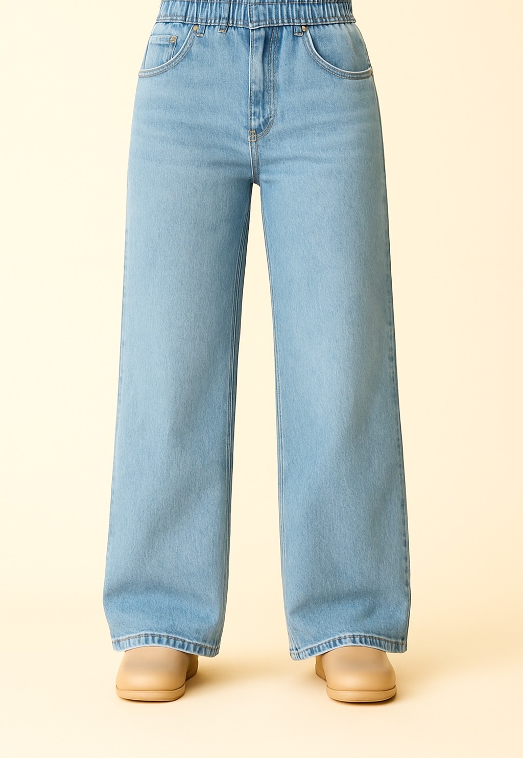 High-Waisted Light Wash Wide-Leg Jeans