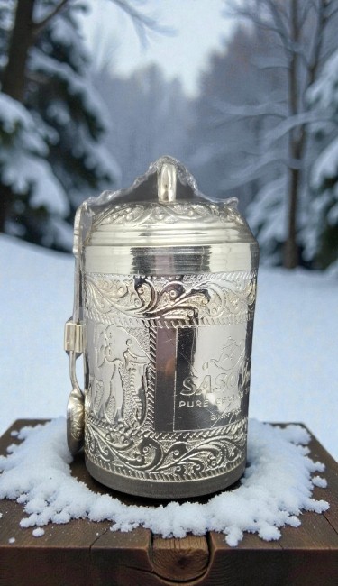 Silver-plated decorative white tea canister - Silver Tips