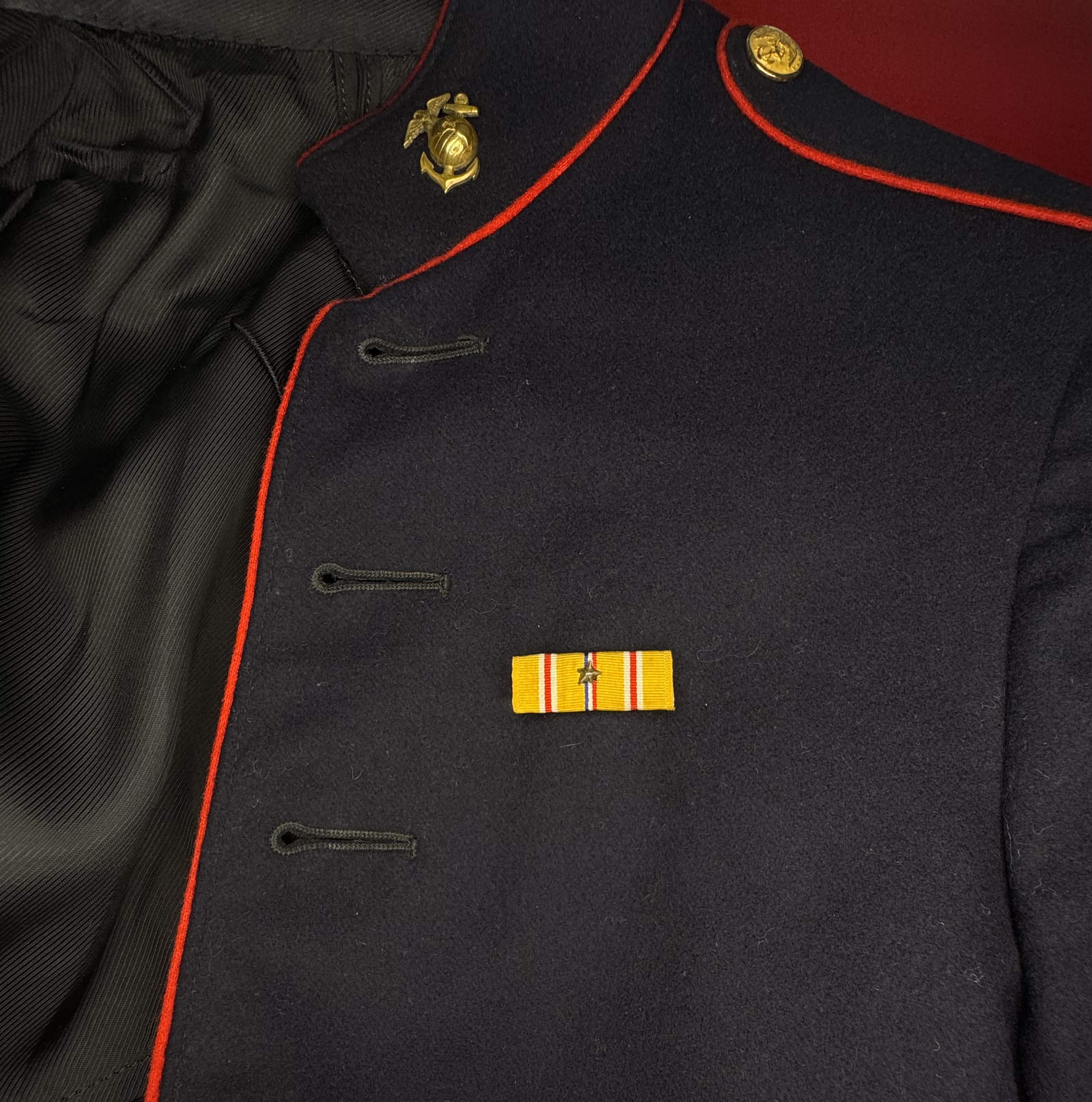 WWII USMC Iwo Jima Rifleman Walter Koziar's Dress Blues Coat, Cover, Belt & Hardcover.