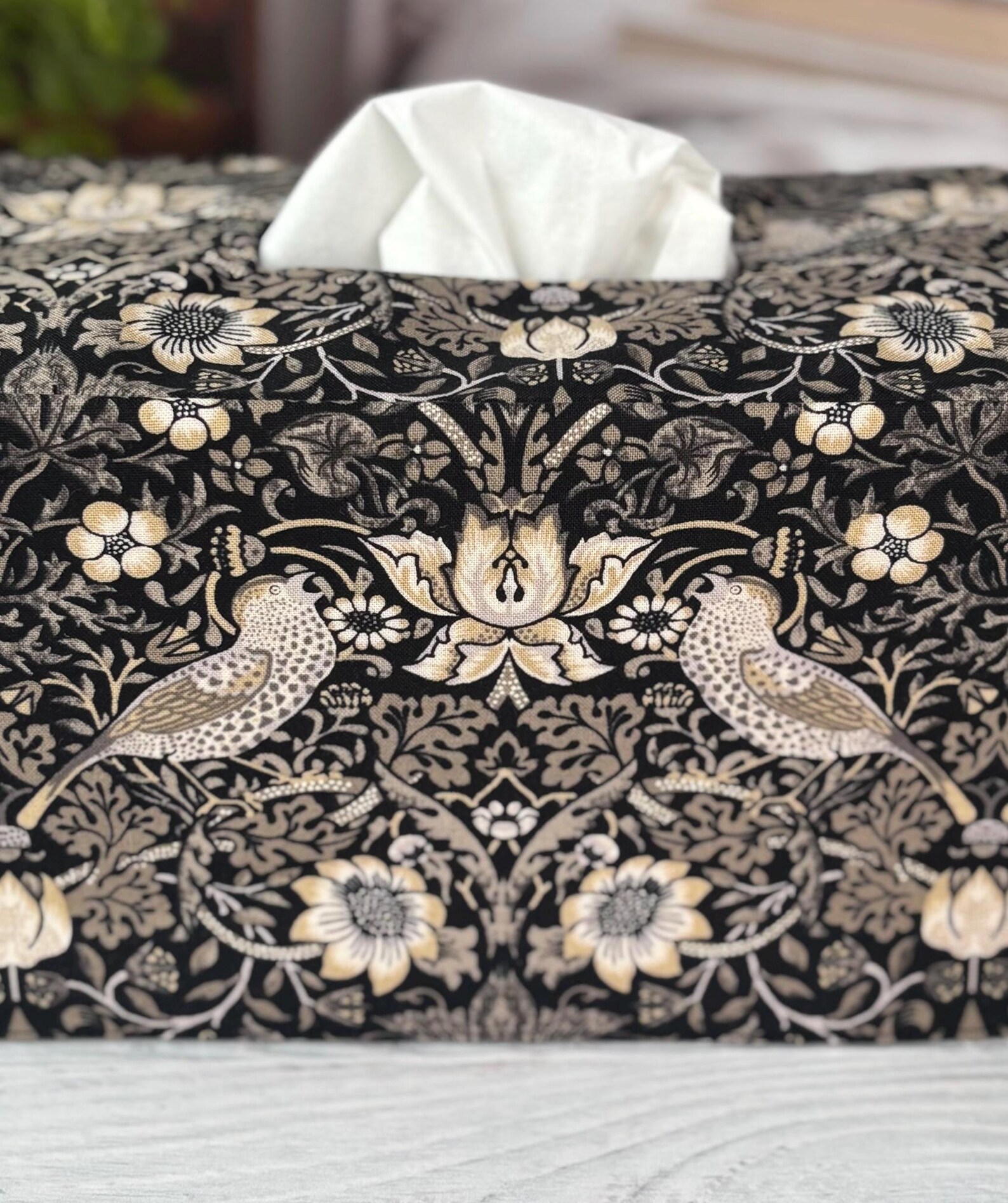 Birds in black reversible rectangle tissue box cover