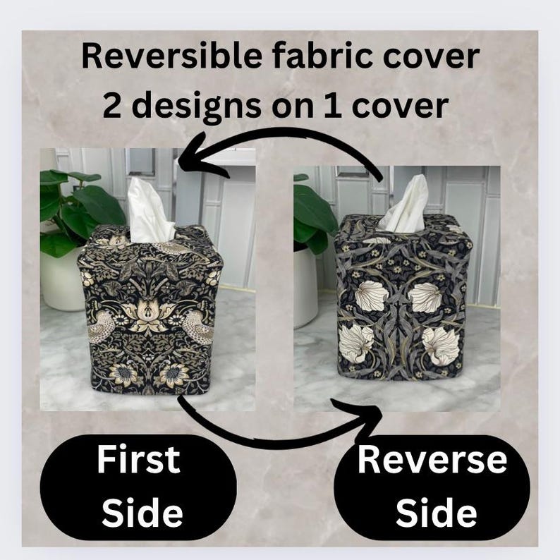 Birds in black reversible tissue box cover