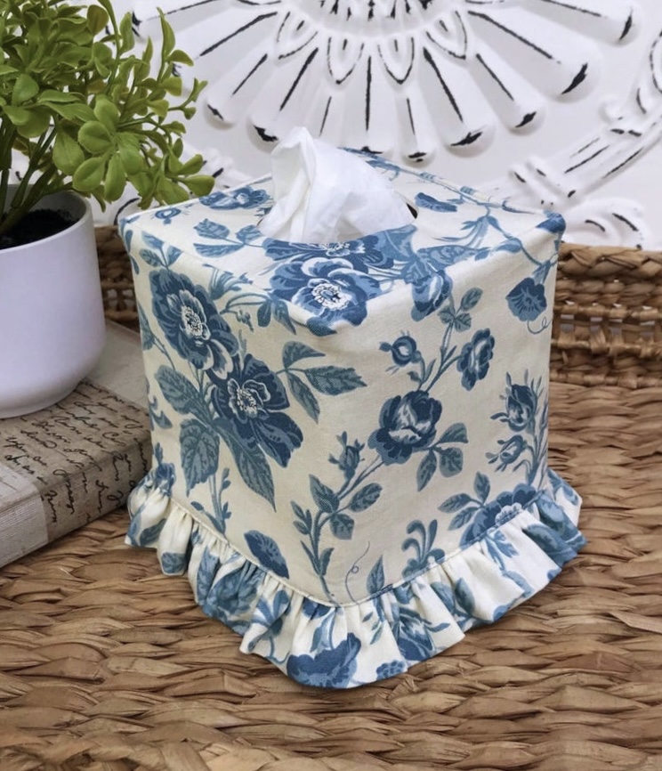 French blue ruffle tissue box cover