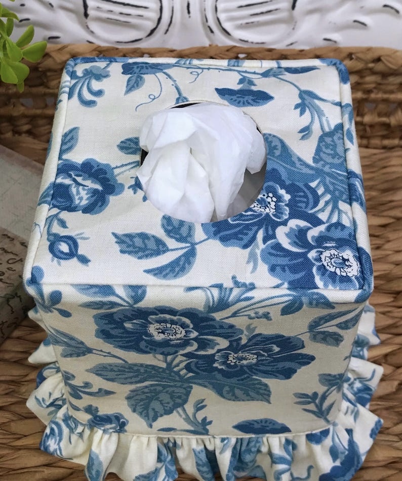 French blue ruffle tissue box cover