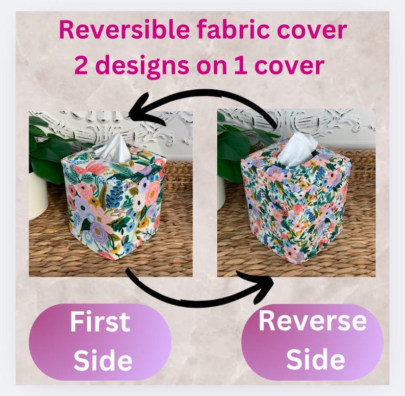 Floral reversible tissue box cover