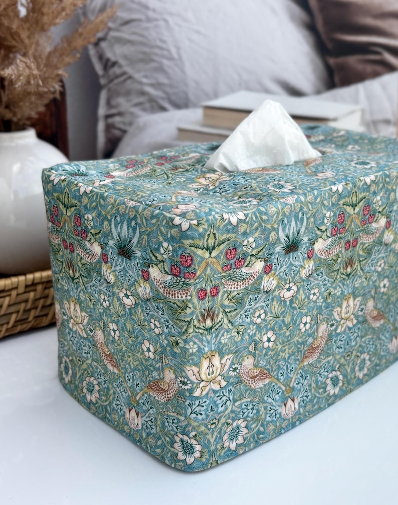 Birds in aqua reversible rectangle tissue box cover