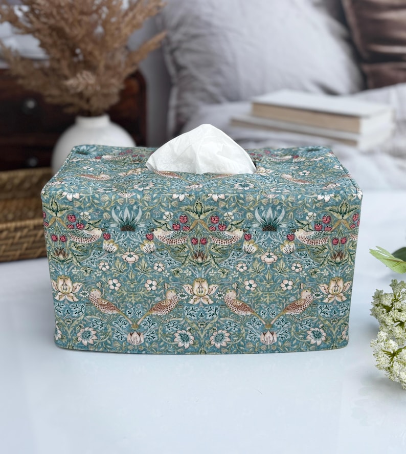 Birds in aqua reversible rectangle tissue box cover