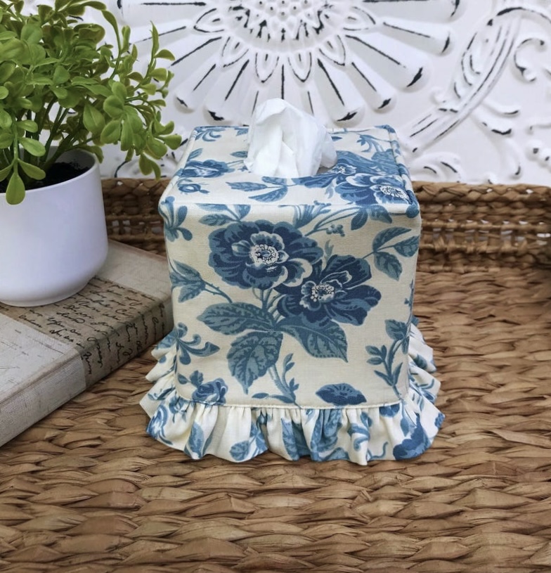 French blue ruffle tissue box cover